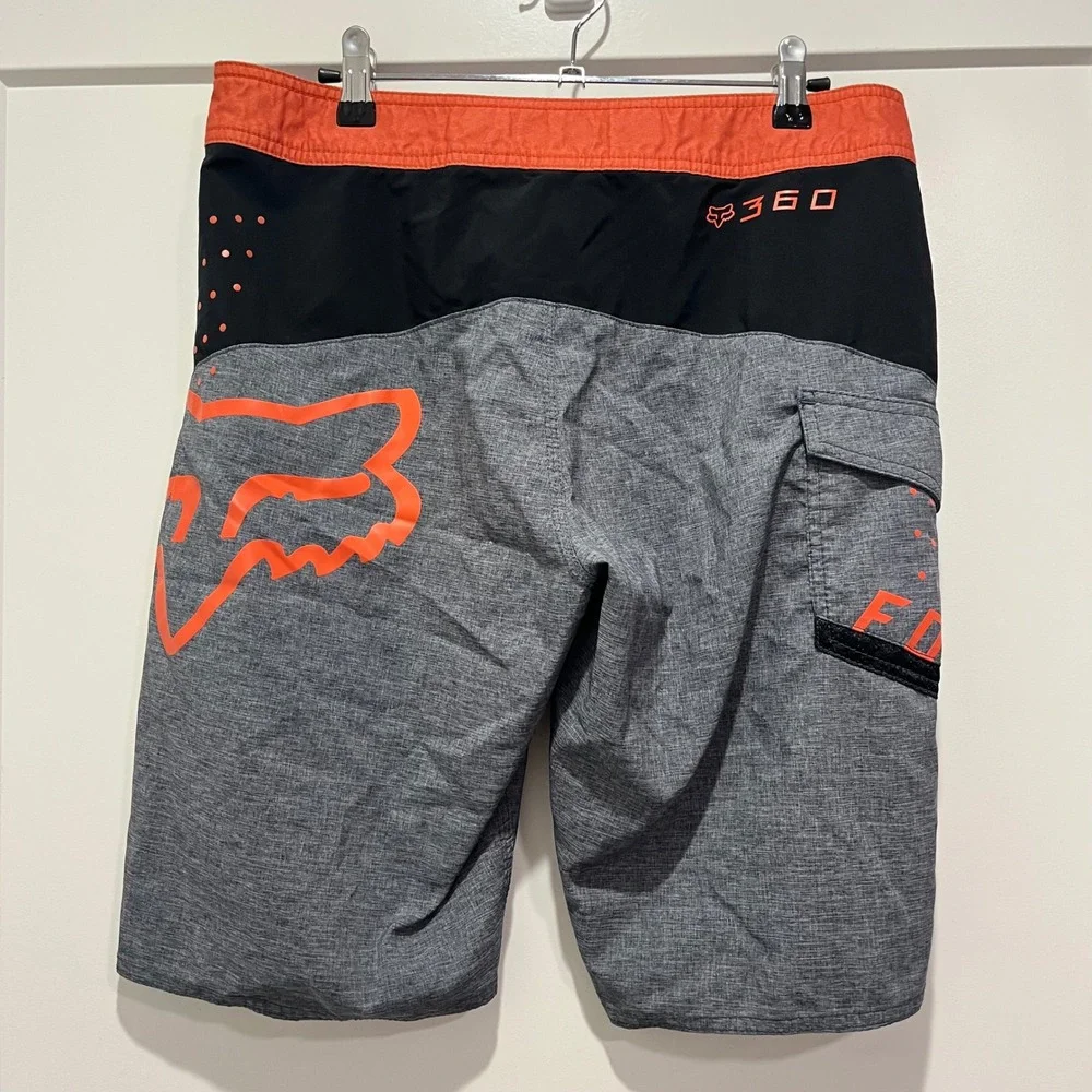 Fox Racing 360 Board Shorts Mens 30 Grey Orange Black Logo Swim Trunks Cargo